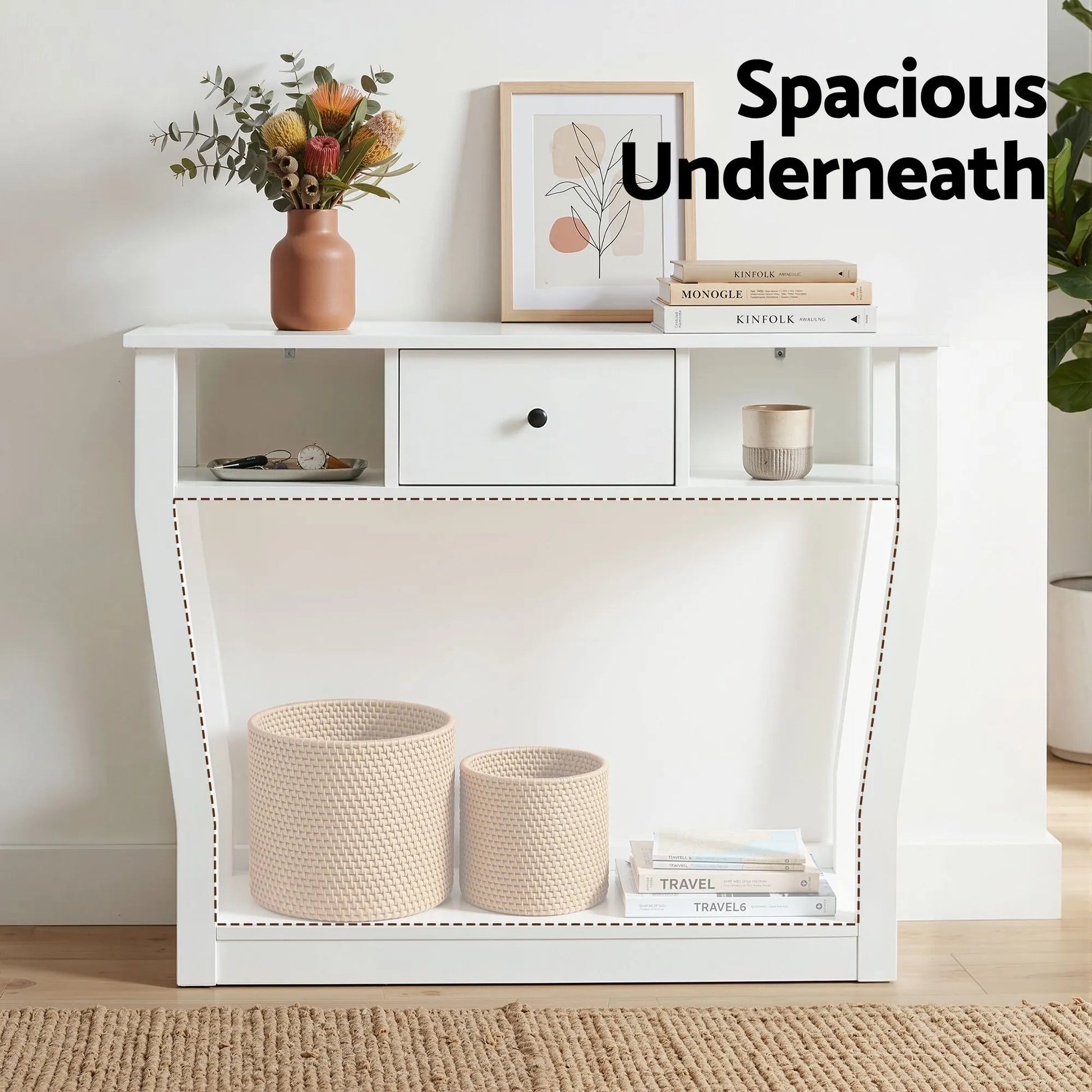Artiss Console Table Entryway Hallway Sofa Side Table Drawer Shelf 100CM White - Image 7