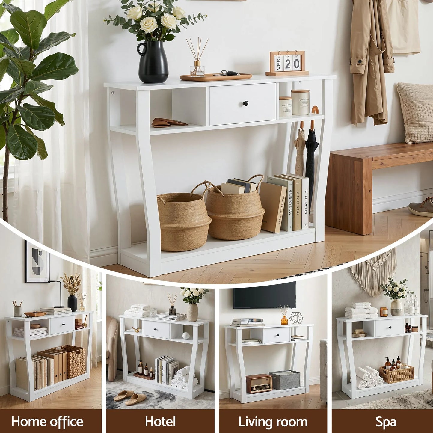Artiss Console Table Entryway Hallway Sofa Side Table Drawer Shelf 100CM White - Image 9