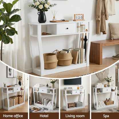 Artiss Console Table Entryway Hallway Sofa Side Table Drawer Shelf 100CM White - Image 9