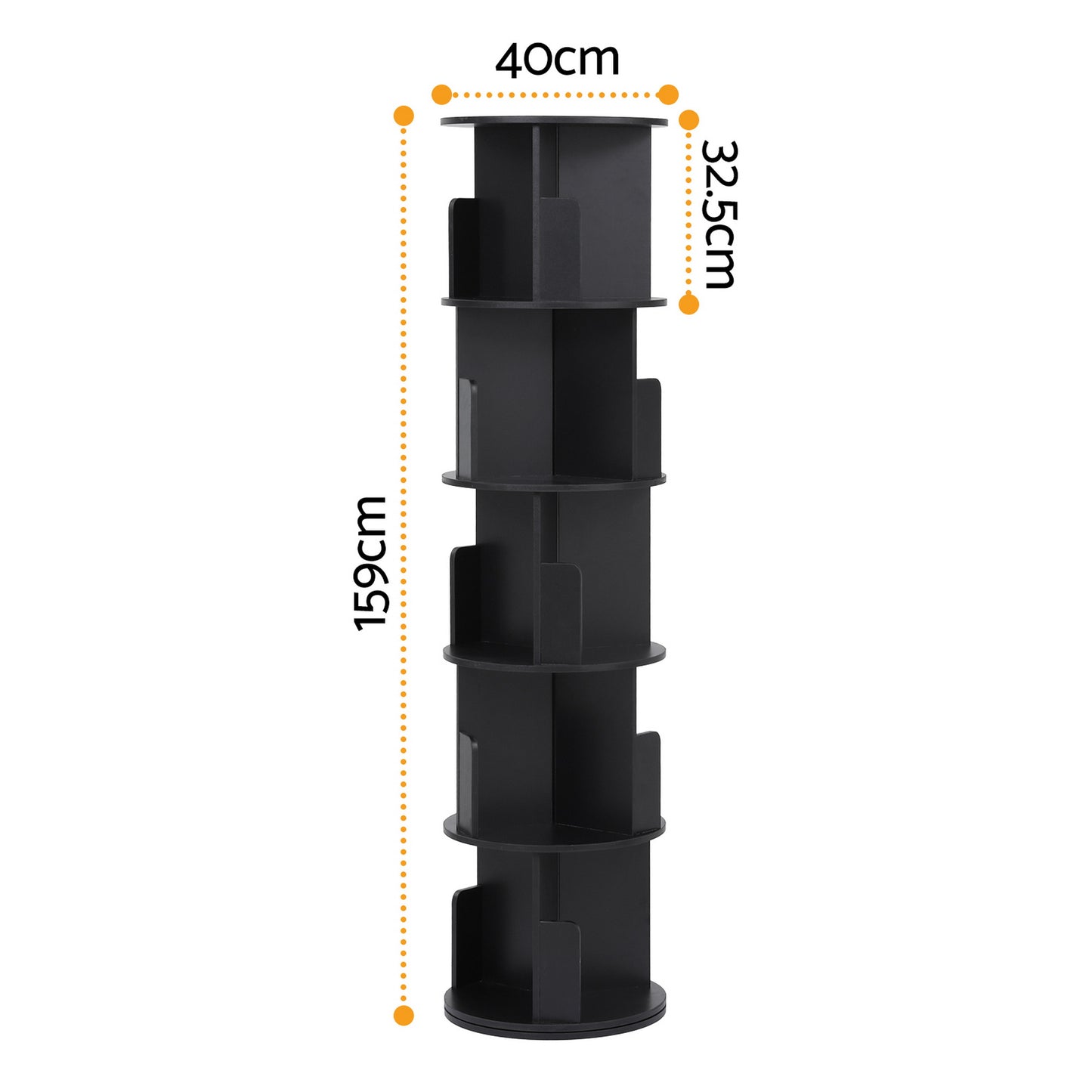 Artiss 5 Tiers Bookshelf Swivel Bookcase Display Shelves Stand Round Black - Image 3