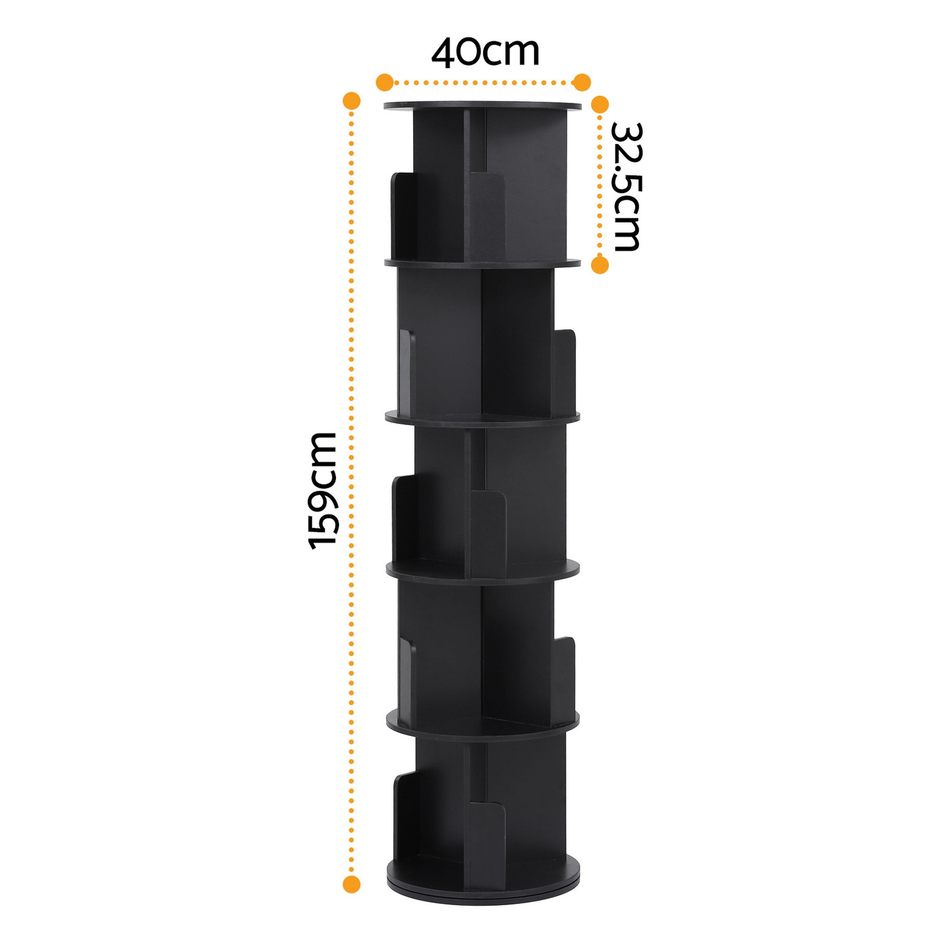 Artiss 5 Tiers Bookshelf Swivel Bookcase Display Shelves Stand Round Black - Image 3