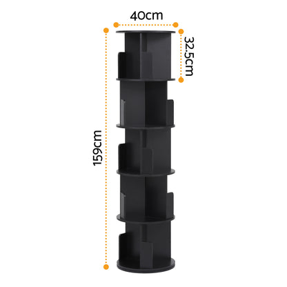 Artiss 5 Tiers Bookshelf Swivel Bookcase Display Shelves Stand Round Black - Image 3