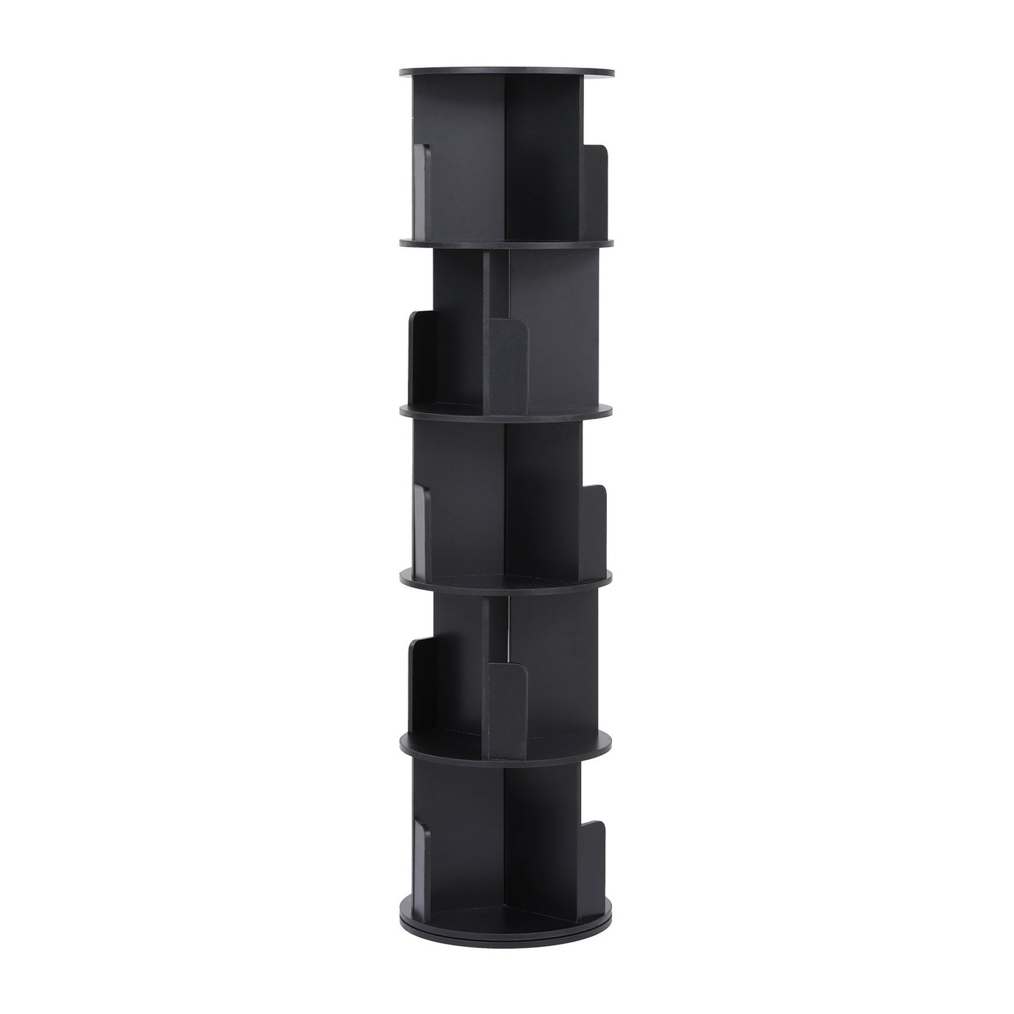 Artiss 5 Tiers Bookshelf Swivel Bookcase Display Shelves Stand Round Black - Image 4