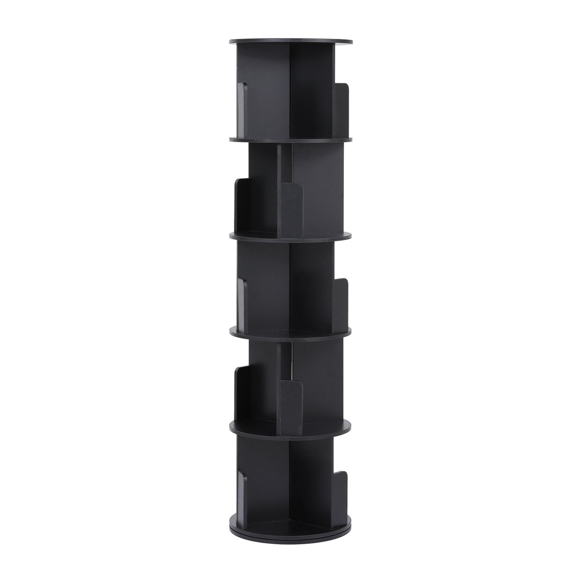 Artiss 5 Tiers Bookshelf Swivel Bookcase Display Shelves Stand Round Black - Image 4