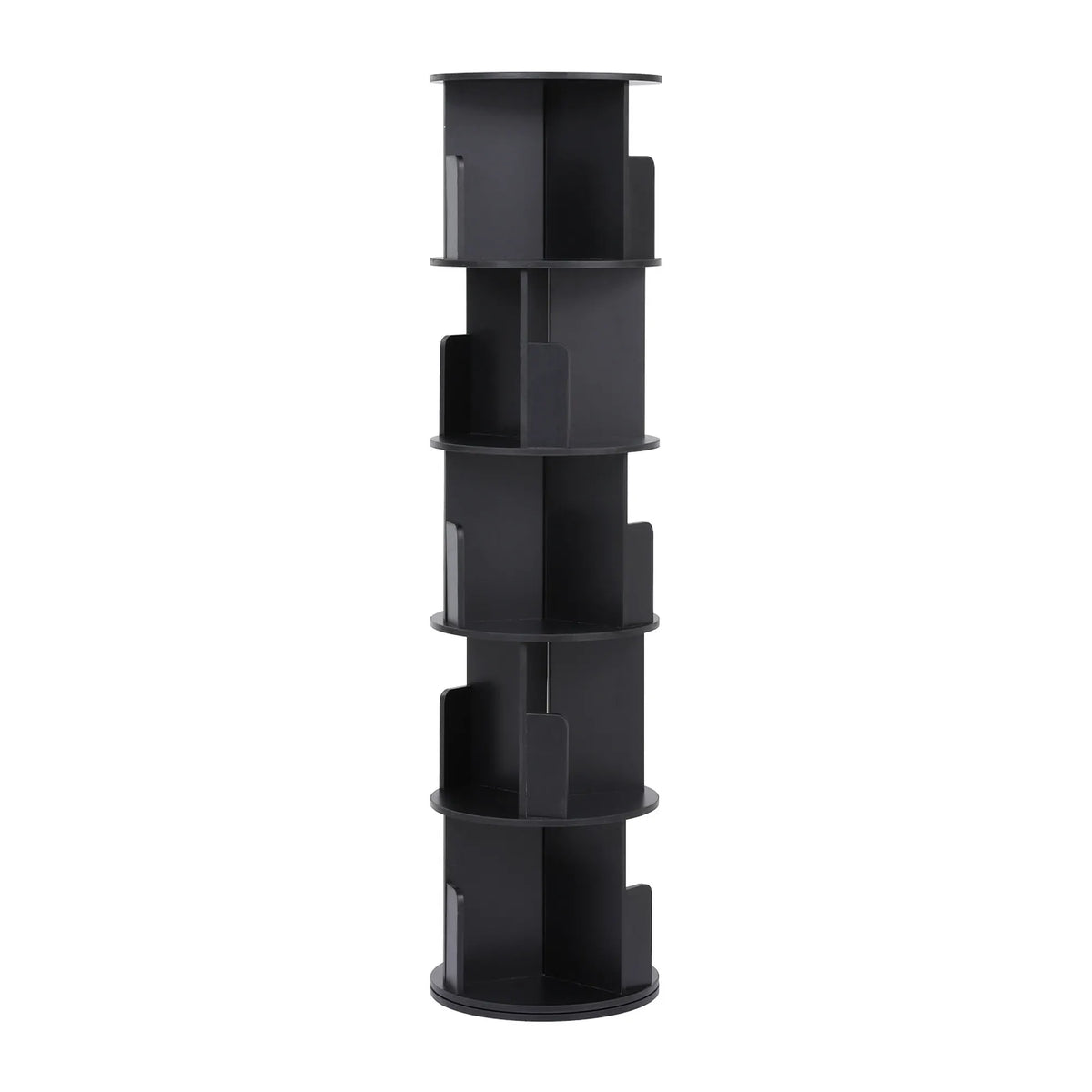 Artiss 5 Tiers Bookshelf Swivel Bookcase Display Shelves Stand Round Black - Image 4