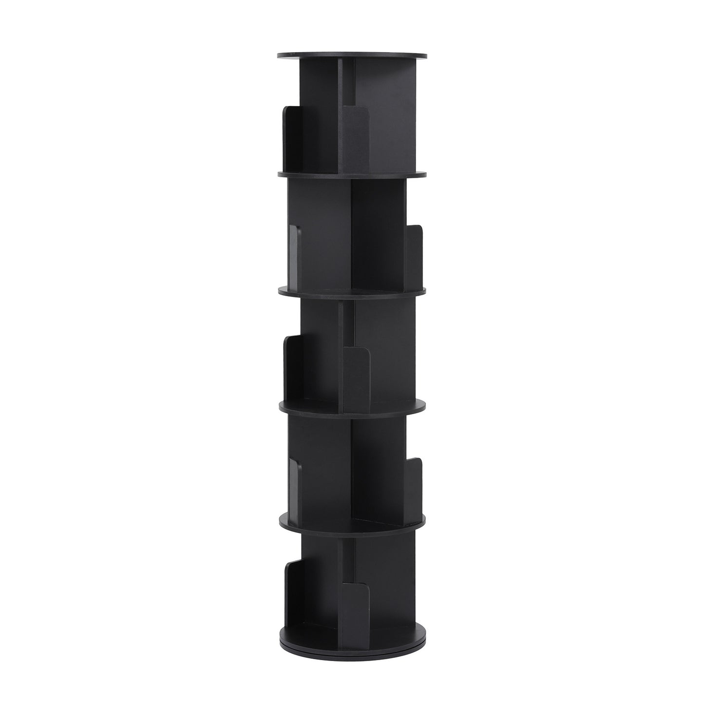 Artiss 5 Tiers Bookshelf Swivel Bookcase Display Shelves Stand Round Black - Image 9