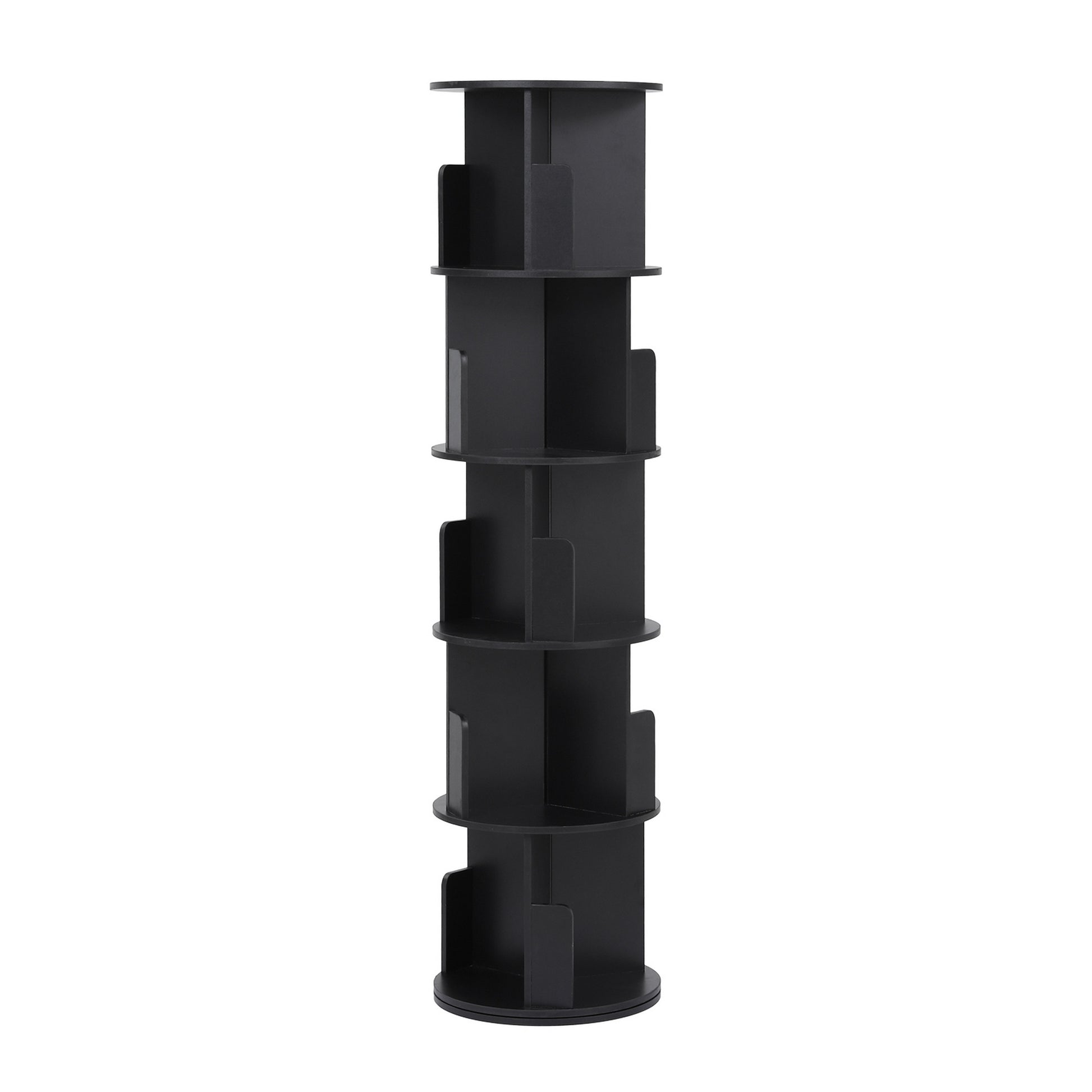 Artiss 5 Tiers Bookshelf Swivel Bookcase Display Shelves Stand Round Black - Image 9