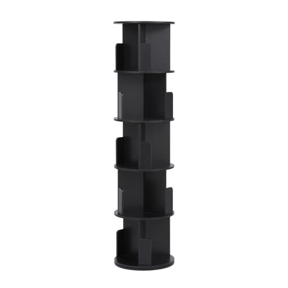 Artiss 5 Tiers Bookshelf Swivel Bookcase Display Shelves Stand Round Black - Image 9