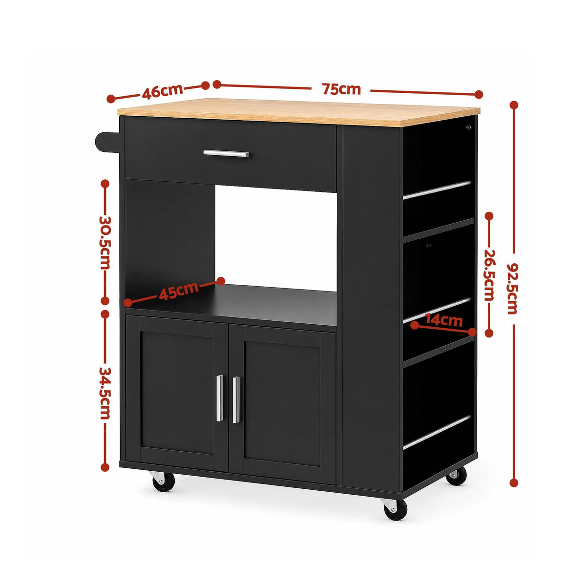 Artiss Kitchen Island Trolley Rolling Serving Cart Storage Cart Shelf Towel Rack - Image 4