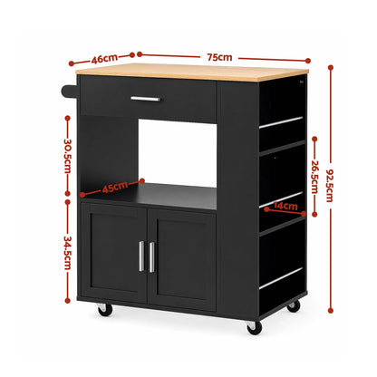 Artiss Kitchen Island Trolley Rolling Serving Cart Storage Cart Shelf Towel Rack - Image 4