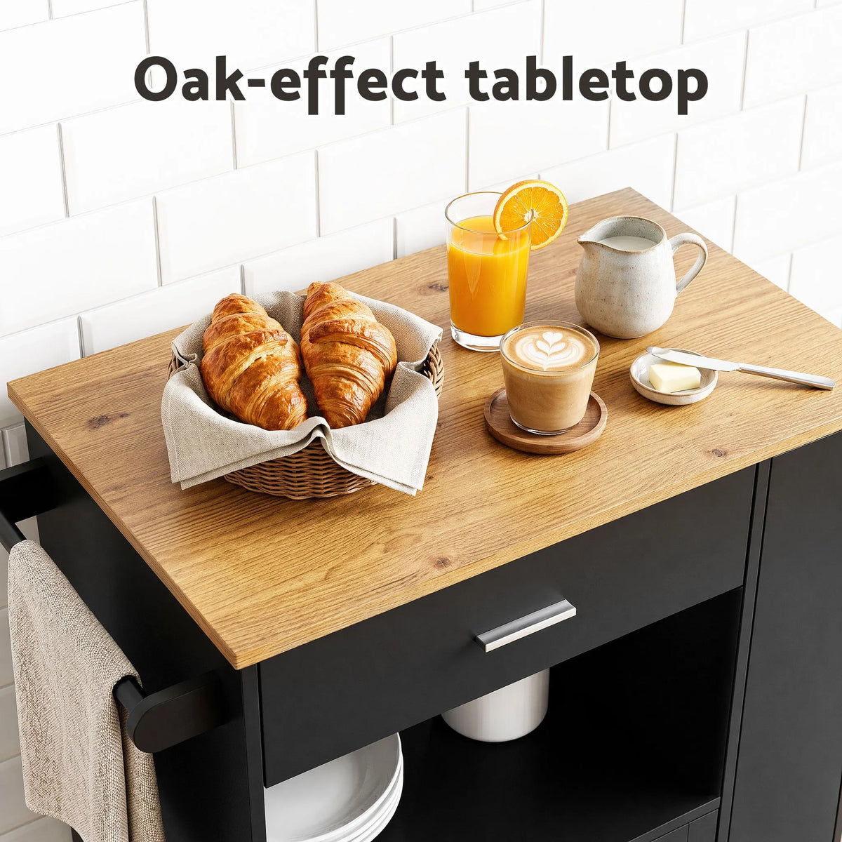 Artiss Kitchen Island Trolley Rolling Serving Cart Storage Cart Shelf Towel Rack - Image 5