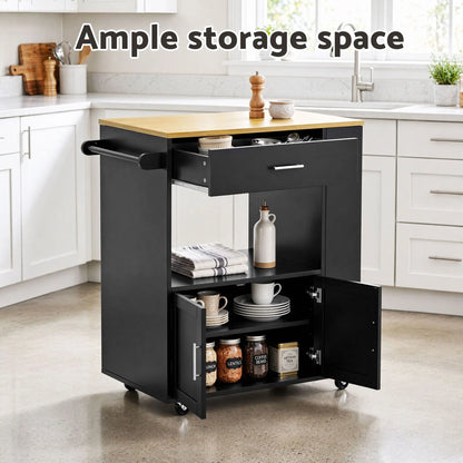 Artiss Kitchen Island Trolley Rolling Serving Cart Storage Cart Shelf Towel Rack - Image 6