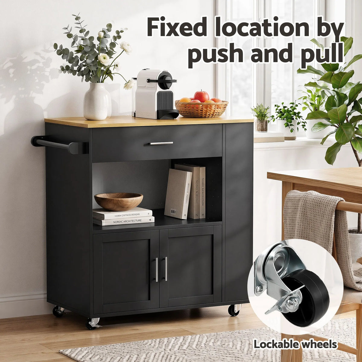 Artiss Kitchen Island Trolley Rolling Serving Cart Storage Cart Shelf Towel Rack - Image 7