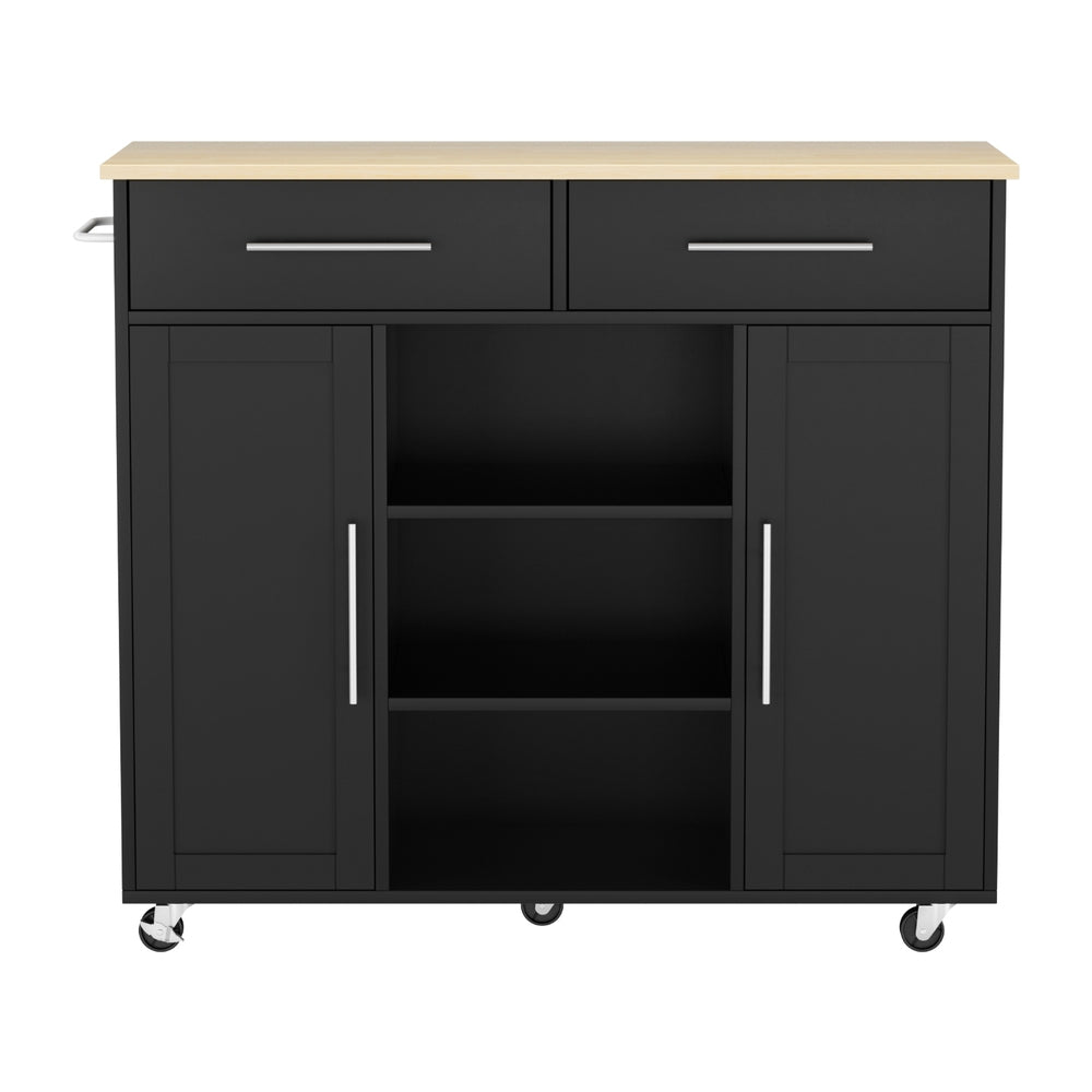 Artiss Kitchen Island Trolley Rolling Serving Cart Storage Drawer Cabinet 100cm Black - Image 4
