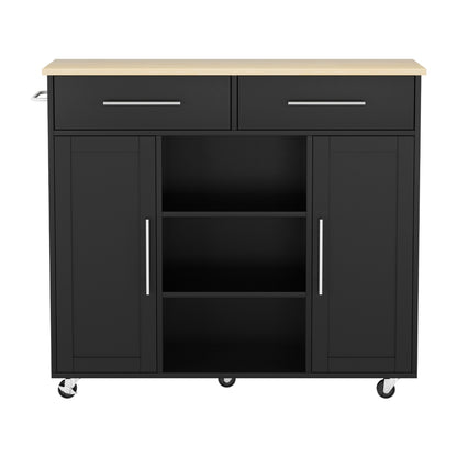 Artiss Kitchen Island Trolley Rolling Serving Cart Storage Drawer Cabinet 100cm Black - Image 4