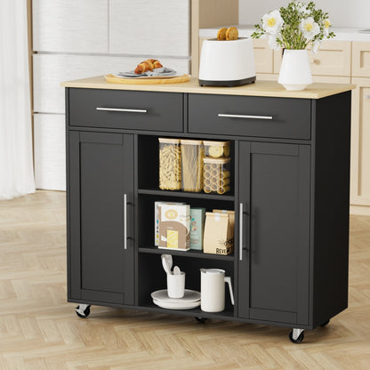 Artiss Kitchen Island Trolley Rolling Serving Cart Storage Drawer Cabinet 100cm Black - Image 8