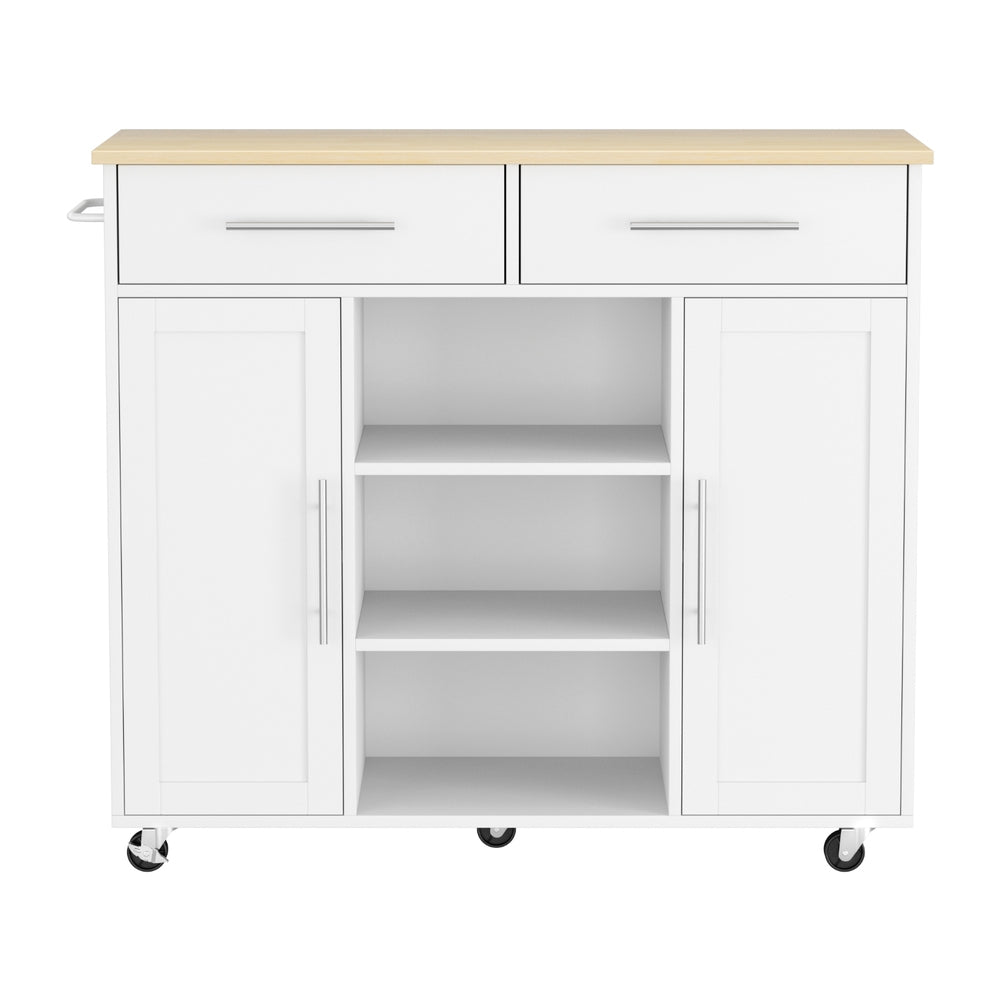 Artiss Kitchen Island Trolley Rolling Serving Cart Storage Drawer Cabinet 100cm White - Image 4