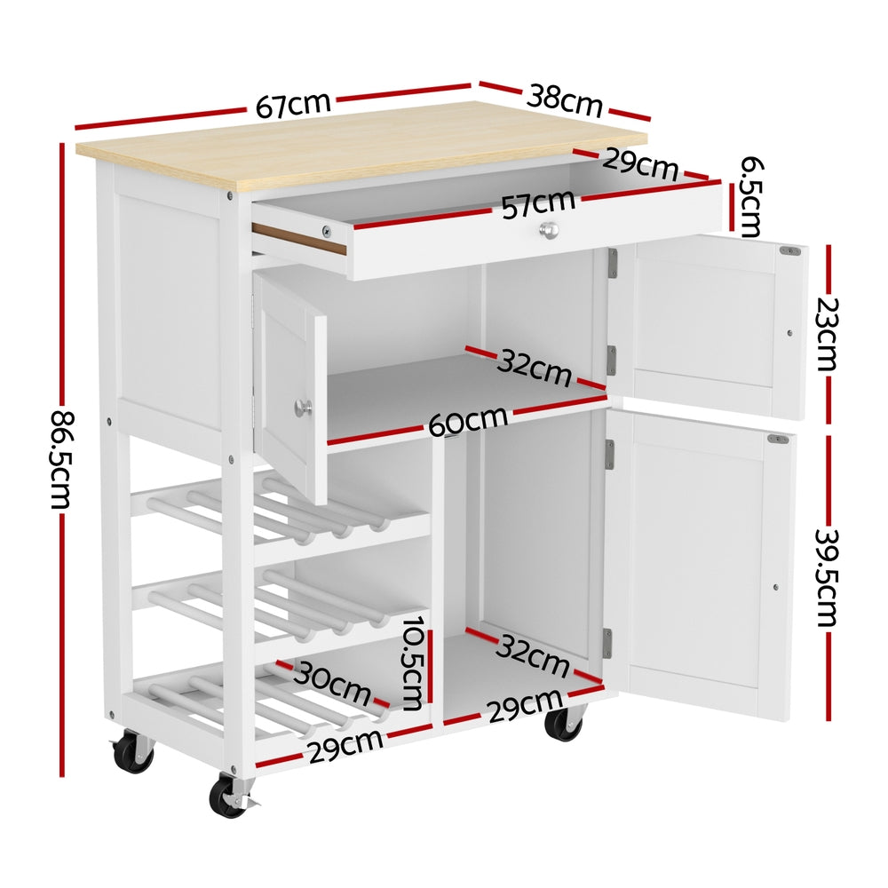 Artiss Kitchen Island Trolley Rolling Serving Cart Storage Cart Drawer Cupboard - Image 3
