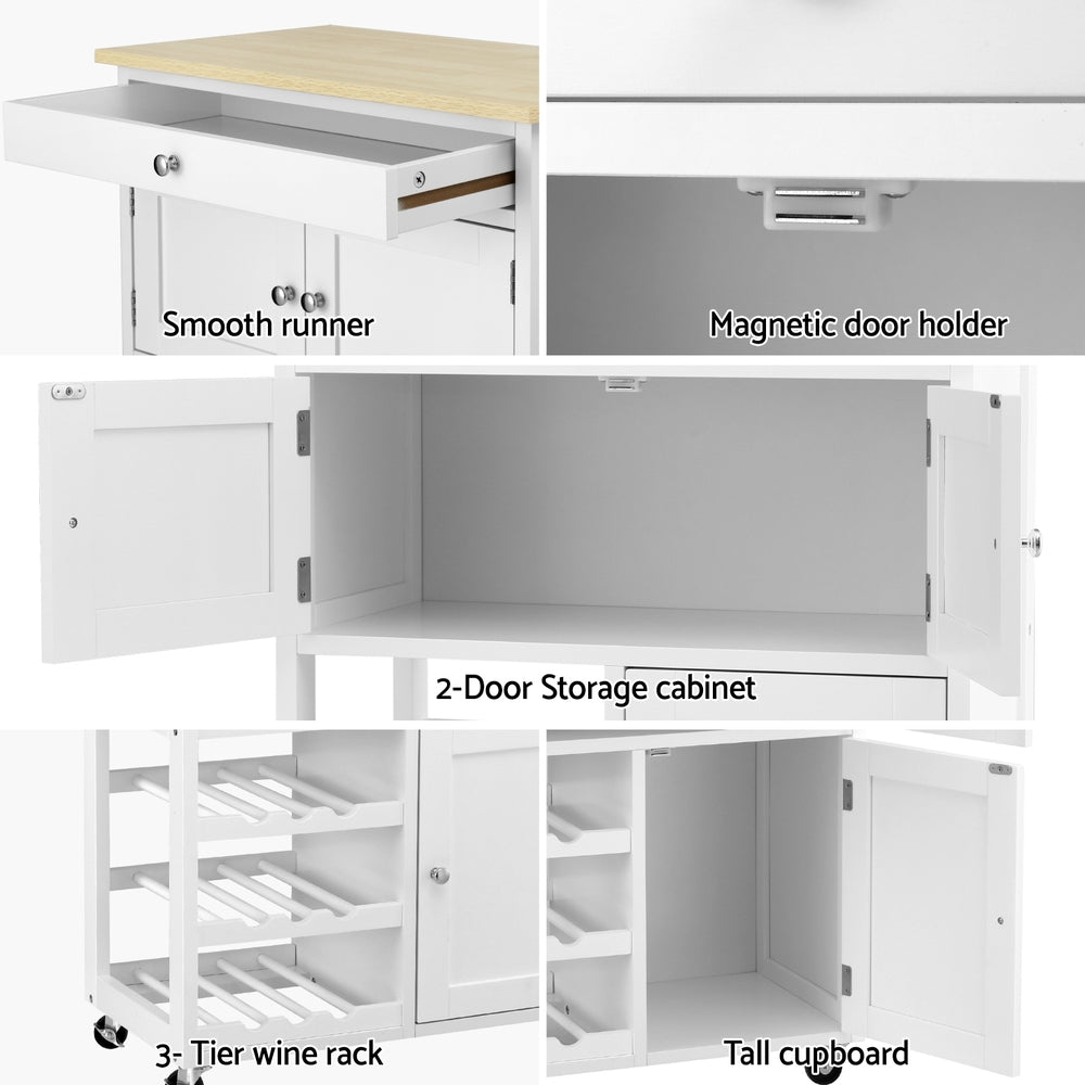 Artiss Kitchen Island Trolley Rolling Serving Cart Storage Cart Drawer Cupboard - Image 7