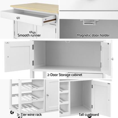 Artiss Kitchen Island Trolley Rolling Serving Cart Storage Cart Drawer Cupboard - Image 7