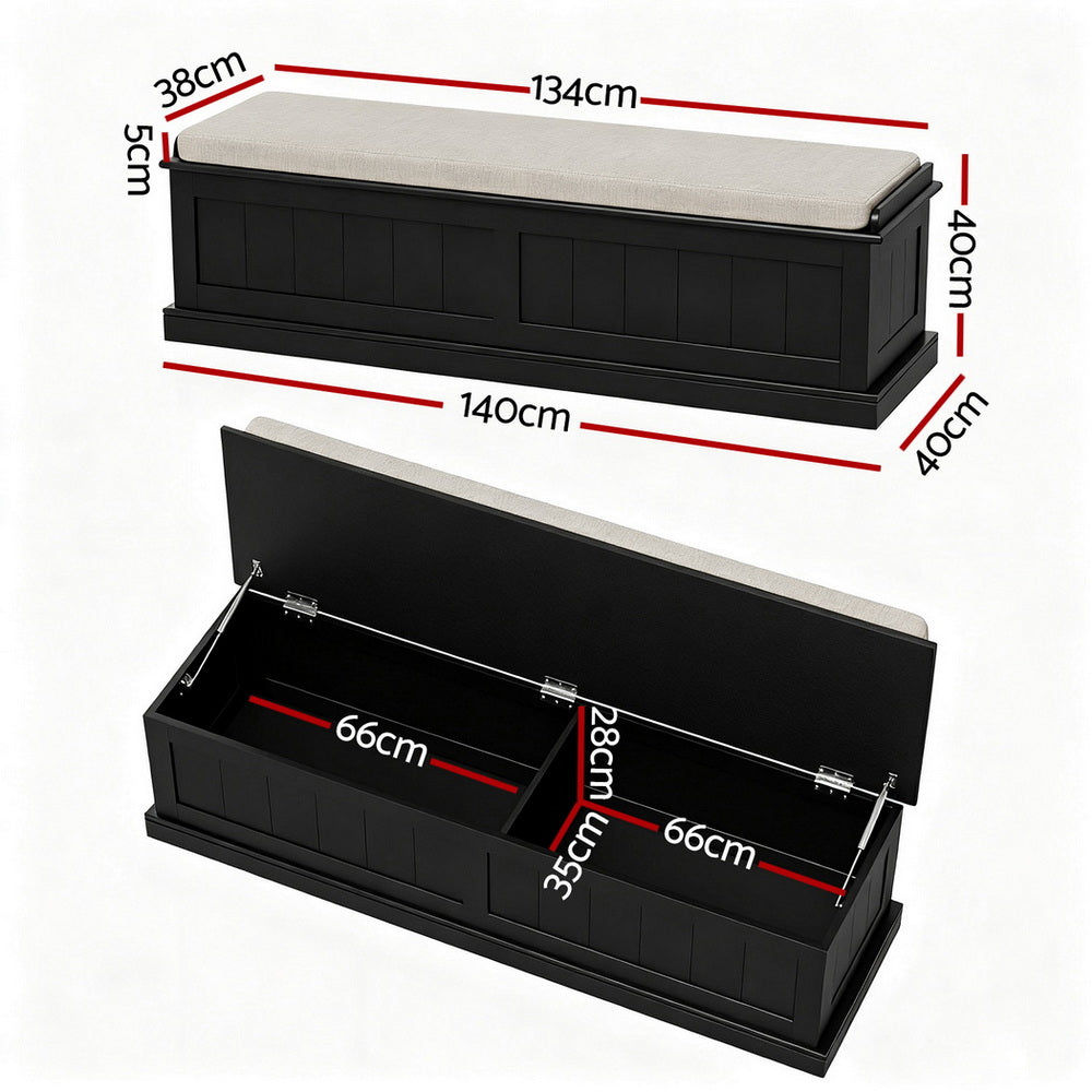 Artiss Storage Ottoman Blanket Box 140cm Fluted Black - Image 2