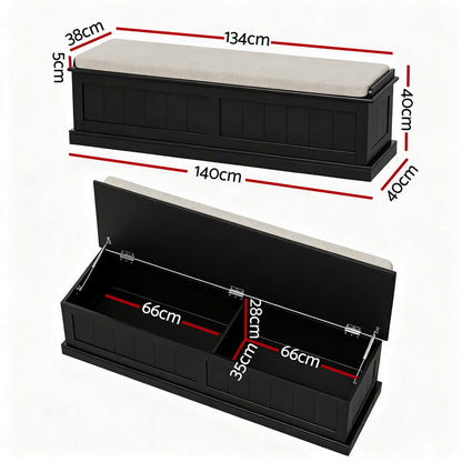 Artiss Storage Ottoman Blanket Box 140cm Fluted Black - Image 2