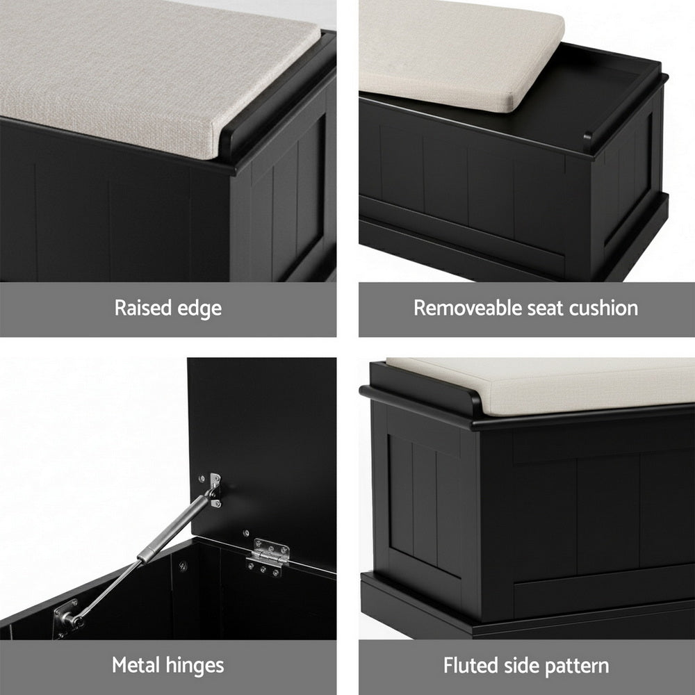Artiss Storage Ottoman Blanket Box 140cm Fluted Black - Image 6
