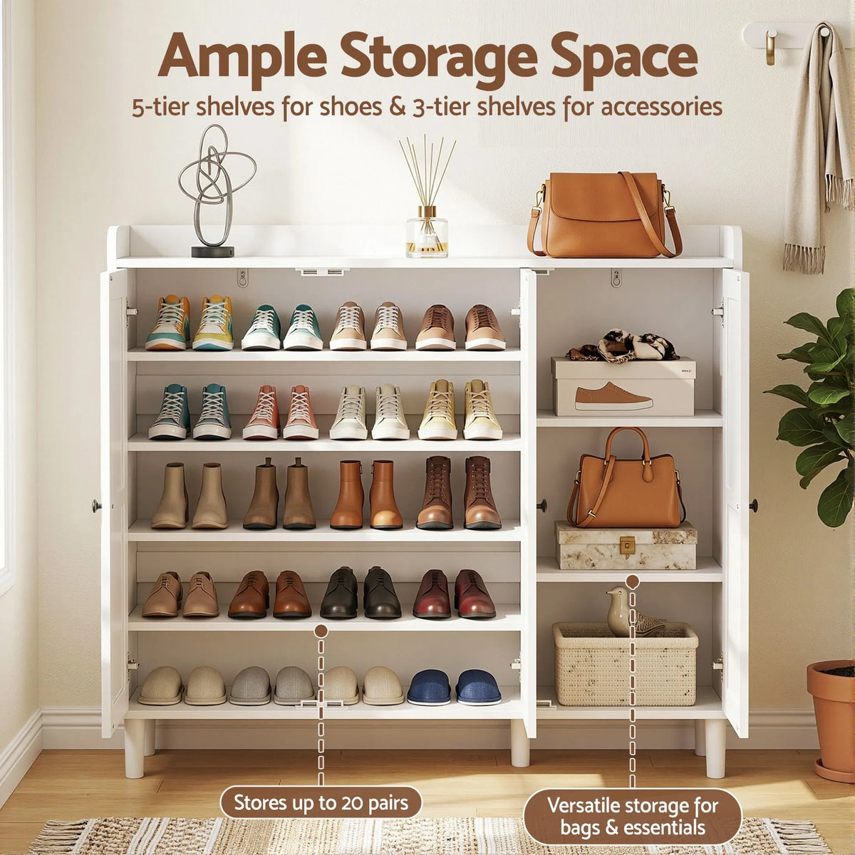Artiss Shoe Rack Cabinet Storage Cupboard Adjustable Shelf White - Image 7