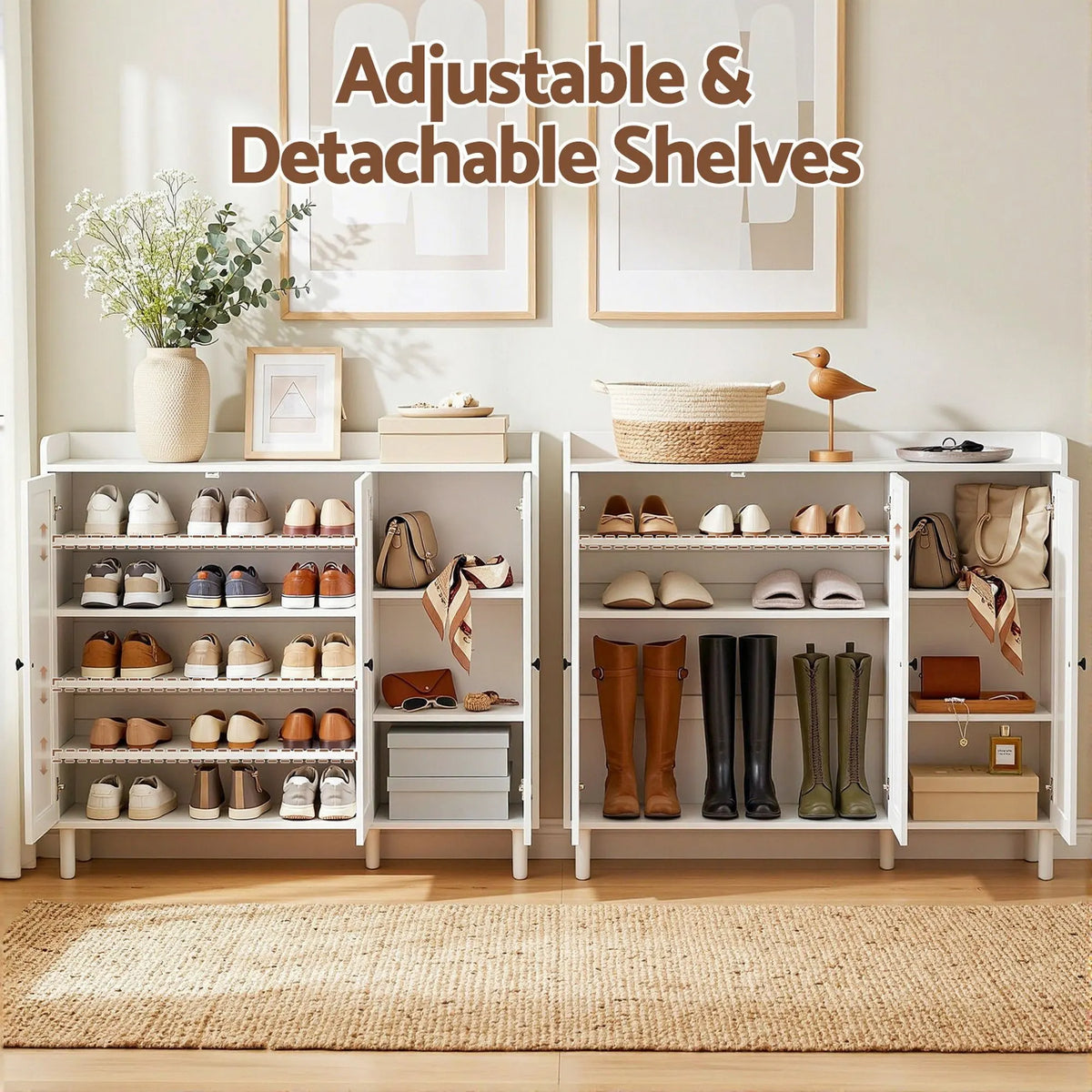 Artiss Shoe Rack Cabinet Storage Cupboard Adjustable Shelf White - Image 8