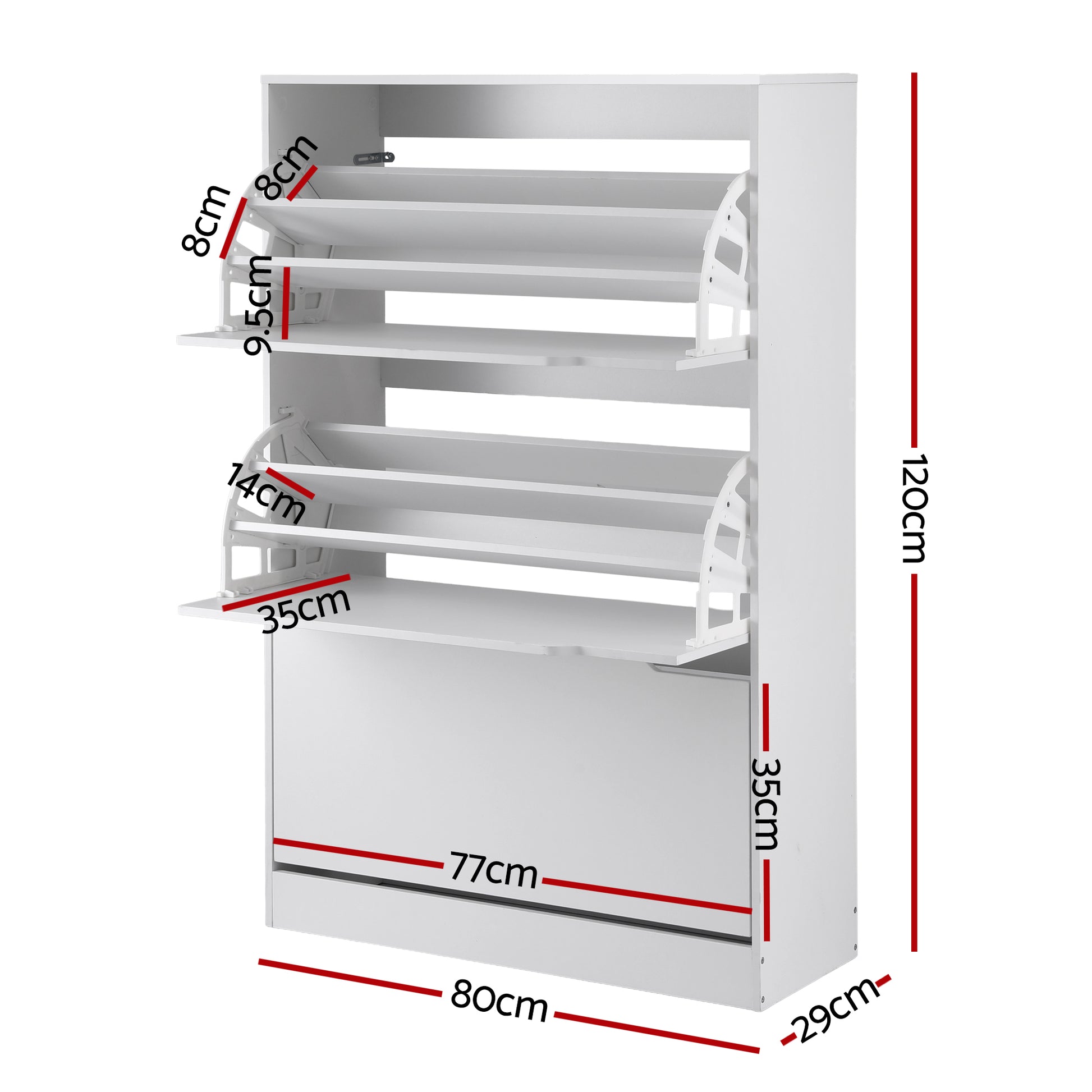 Artiss Shoe Rack Cabinet 24 Pairs Adjustable Shelf White - Image 3