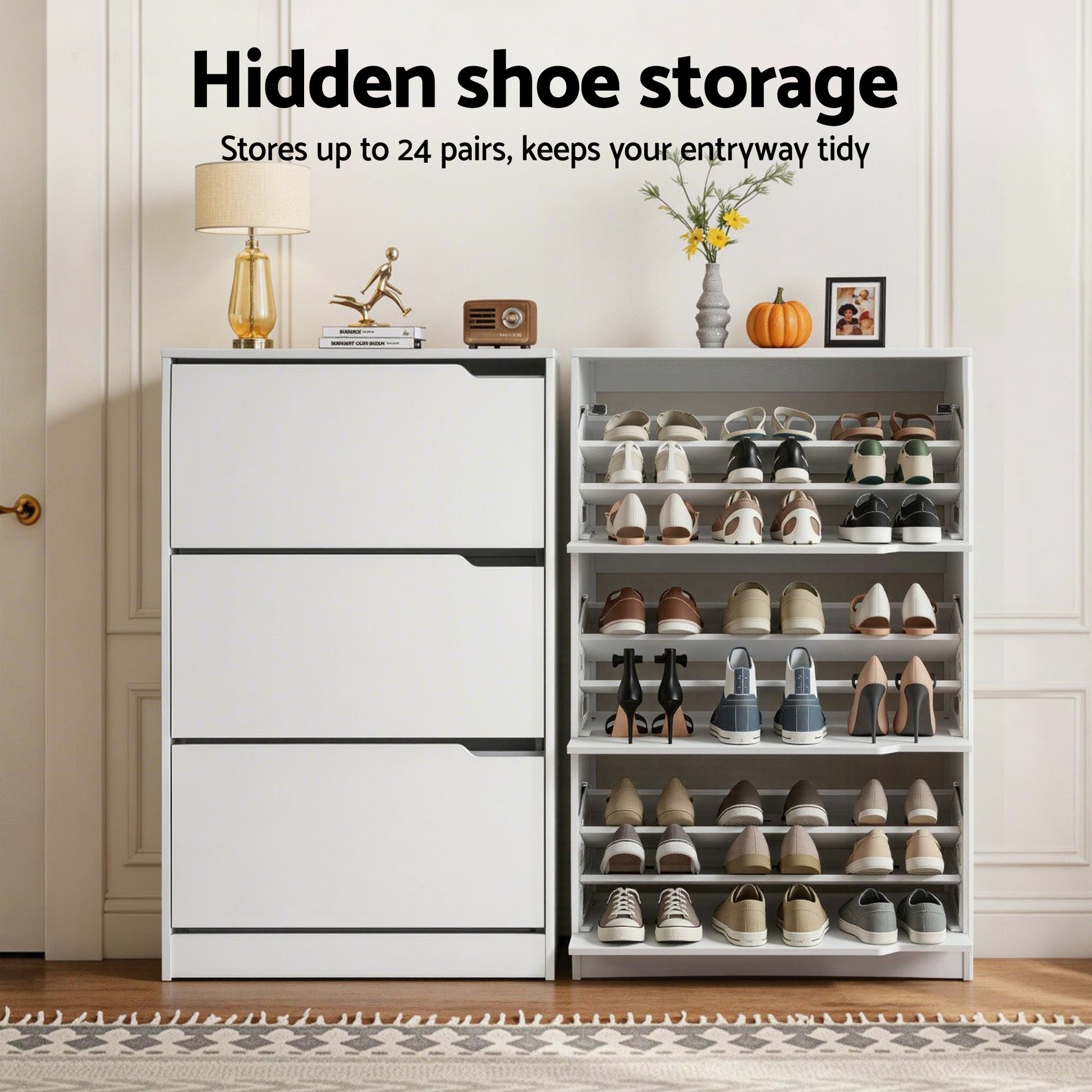 Artiss Shoe Rack Cabinet 24 Pairs Adjustable Shelf White - Image 5