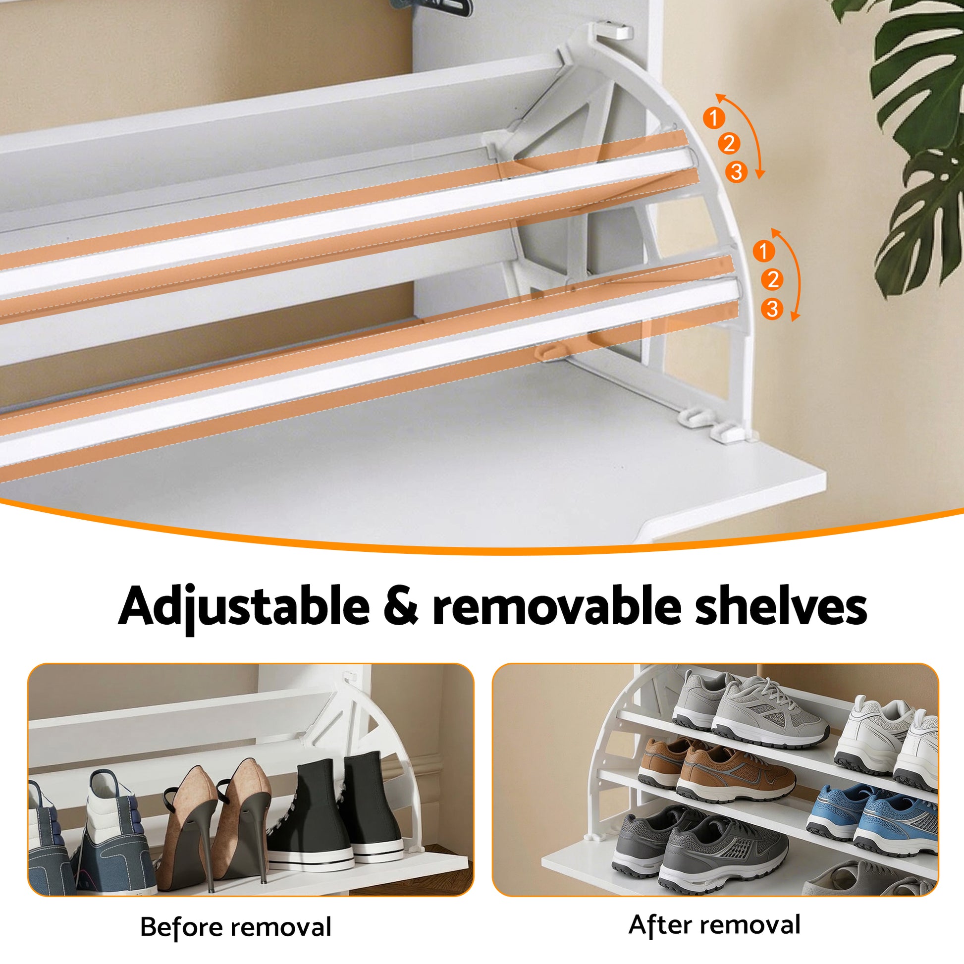 Artiss Shoe Rack Cabinet 24 Pairs Adjustable Shelf White - Image 6