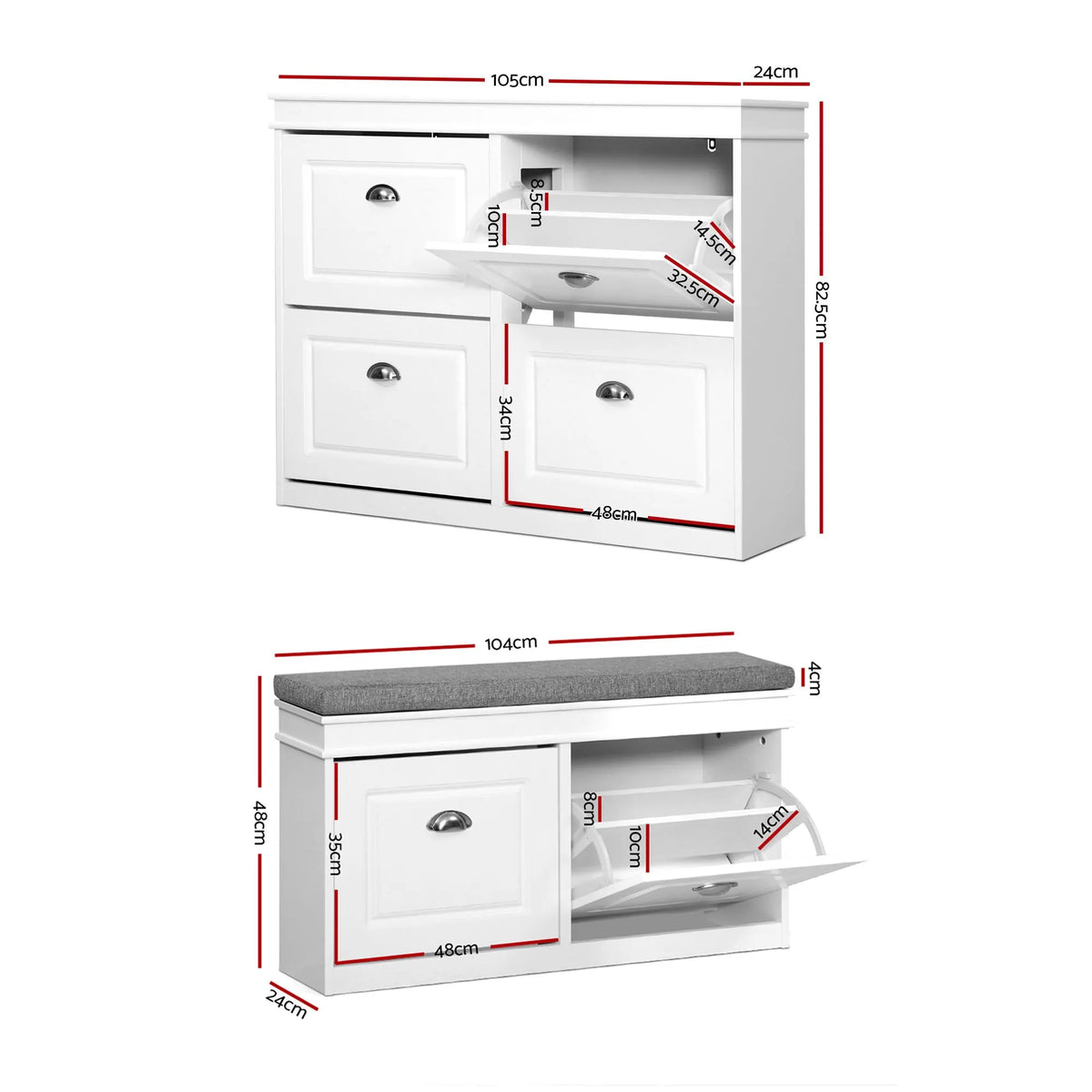 Artiss Shoe Cabinet Bench Set Flip Drawer Hallway Living Room White - Image 3