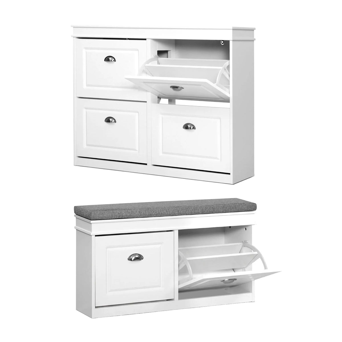 Artiss Shoe Cabinet Bench Set Flip Drawer Hallway Living Room White - Image 4