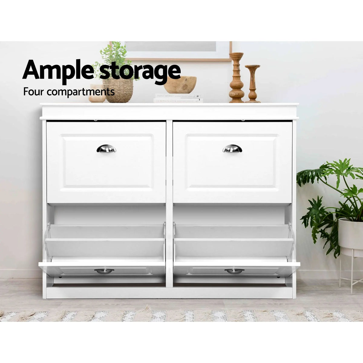 Artiss Shoe Cabinet Bench Set Flip Drawer Hallway Living Room White - Image 5