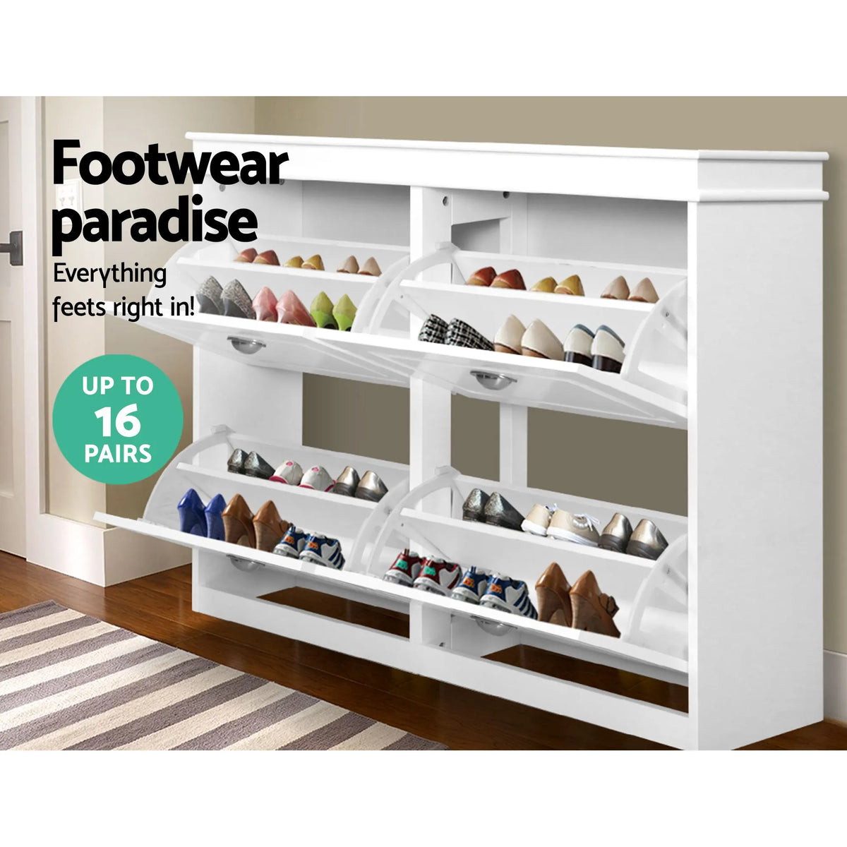 Artiss Shoe Cabinet Bench Set Flip Drawer Hallway Living Room White - Image 6