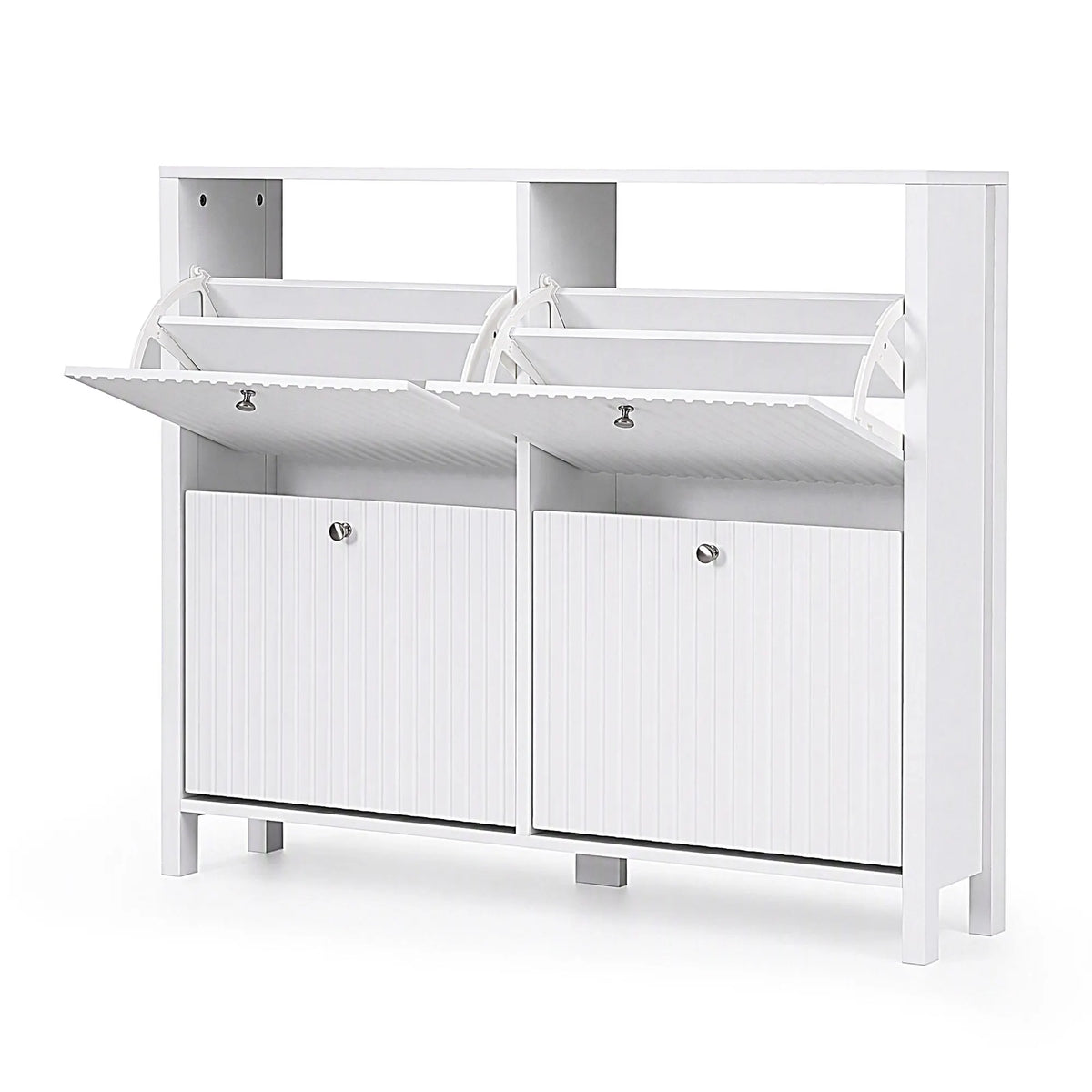 Artiss Shoe Cabinet 4 Flip Drawers Fluted Style Adjustable Shelves White - Image 3