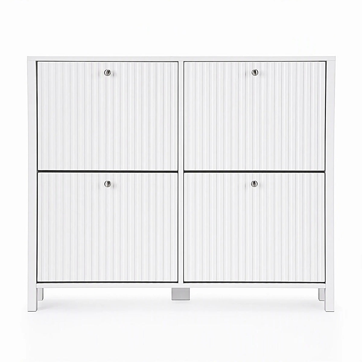 Artiss Shoe Cabinet 4 Flip Drawers Fluted Style Adjustable Shelves White - Image 5