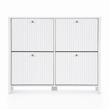 Artiss Shoe Cabinet 4 Flip Drawers Fluted Style Adjustable Shelves White - Image 5
