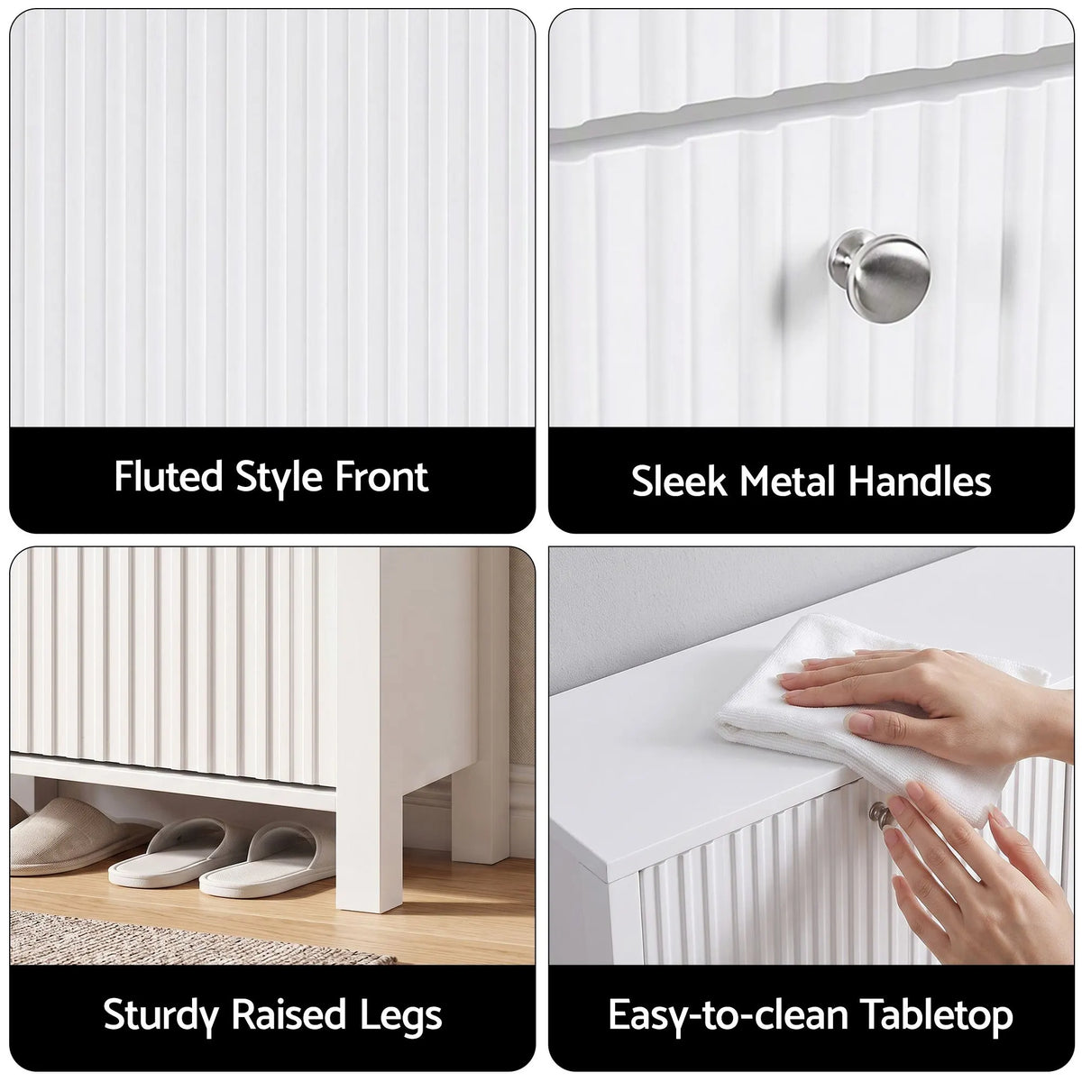 Artiss Shoe Cabinet 4 Flip Drawers Fluted Style Adjustable Shelves White - Image 9