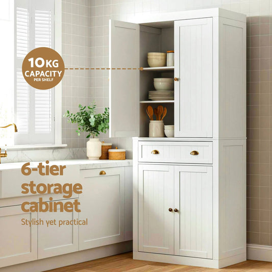 Artiss 2x Buffet Sideboard Cabinet 6-Tier Storage Pantry Cupboard Drawer White - Image 5