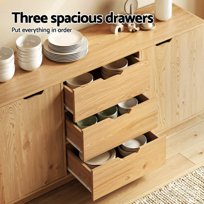 Artiss Buffet Sideboard Cabinet Storage Kitchen Cupboard Drawers Round Edge Oak - Image 6