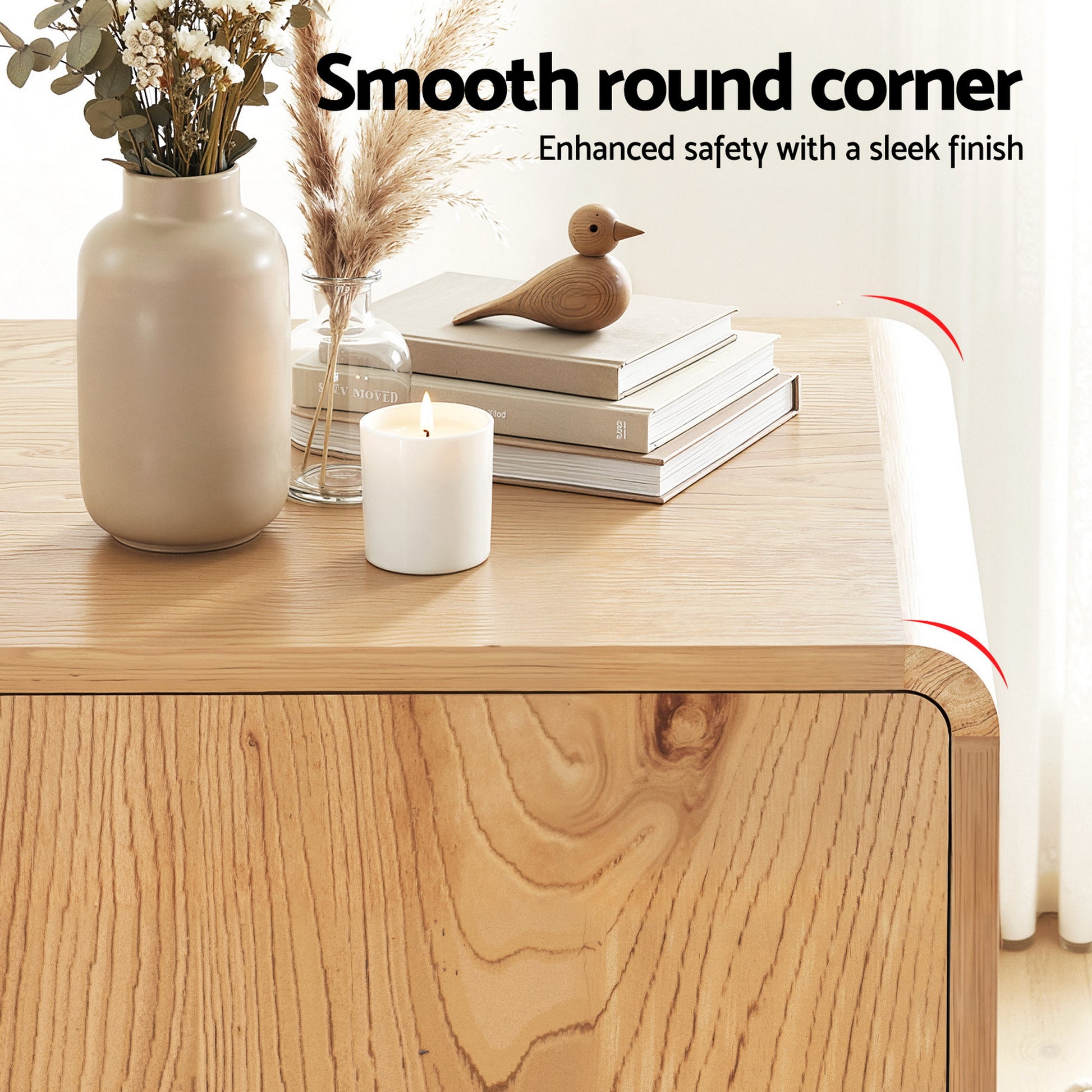 Artiss Buffet Sideboard Cabinet Storage Kitchen Cupboard Drawers Round Edge Oak - Image 7