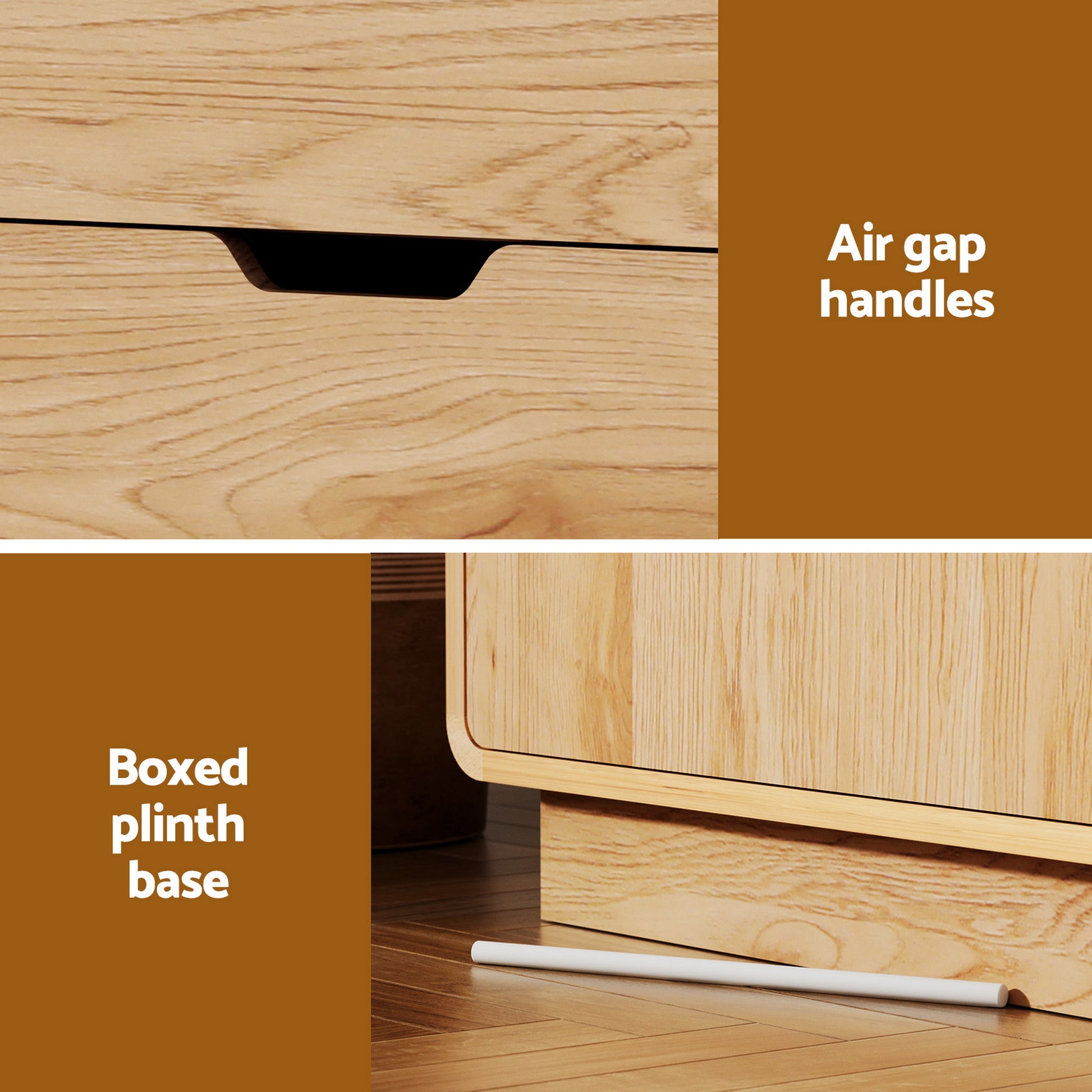 Artiss Buffet Sideboard Cabinet Storage Kitchen Cupboard Drawers Round Edge Oak - Image 8
