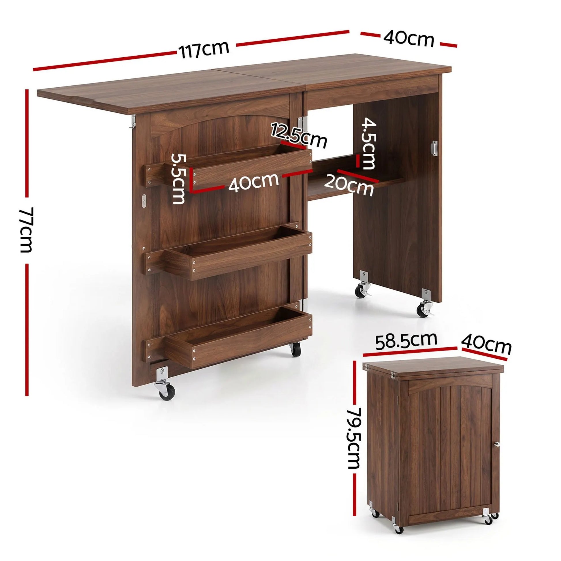 Artiss Folding Sewing Table Sewing Machine Desk Multi-functional Rolling Work Table Craft Station - Image 3
