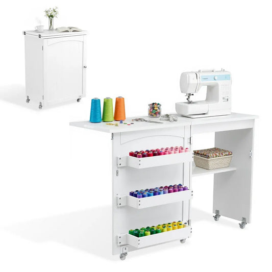 Artiss Folding Sewing Table Sewing Machine Desk Multi-functional Rolling Work Table Craft Station
