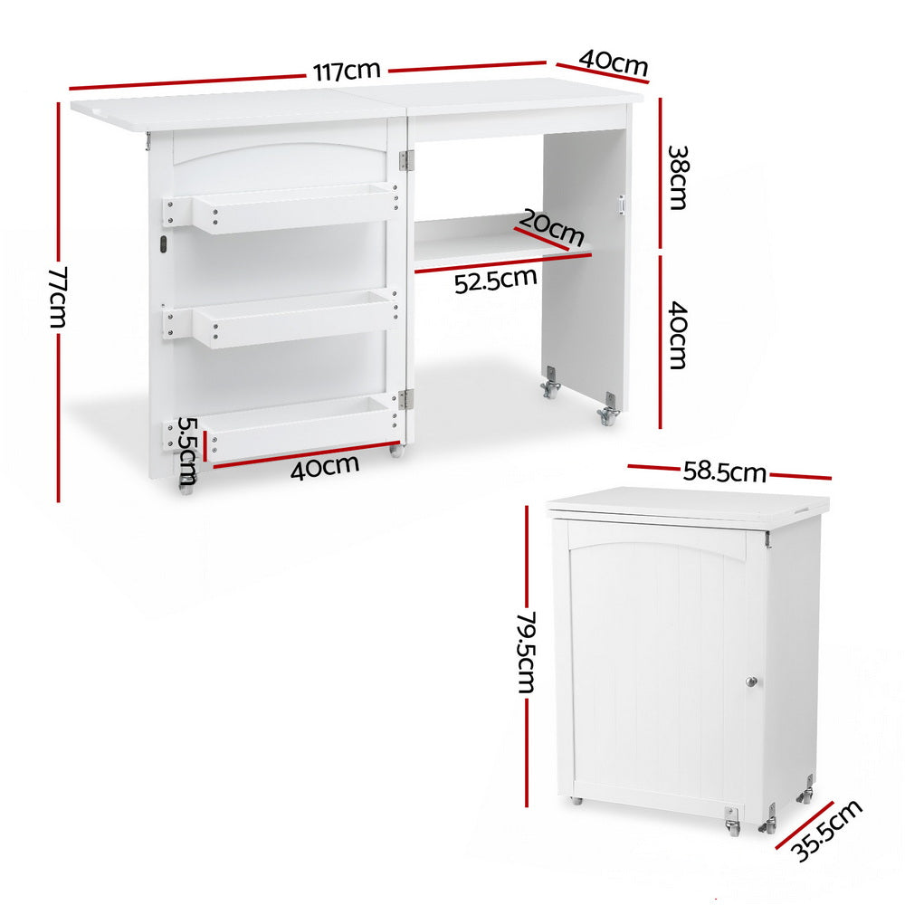 Artiss Folding Sewing Table Sewing Machine Desk Multi-functional Rolling Work Table Craft Station - Image 3