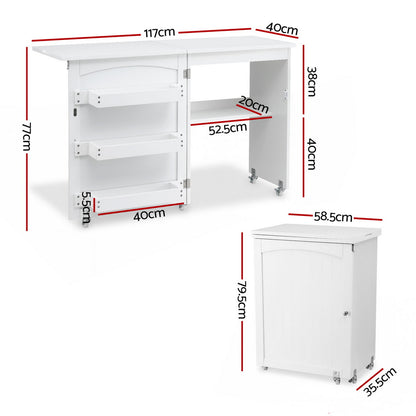 Artiss Folding Sewing Table Sewing Machine Desk Multi-functional Rolling Work Table Craft Station - Image 3