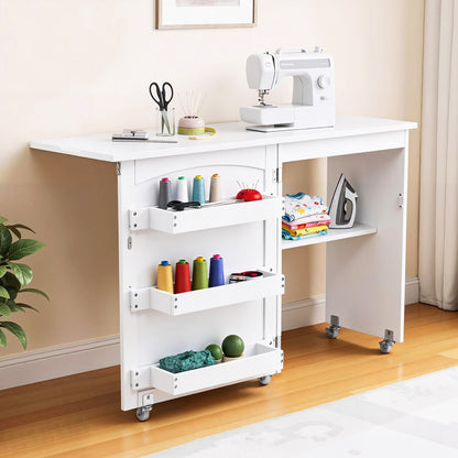 Artiss Folding Sewing Table Sewing Machine Desk Multi-functional Rolling Work Table Craft Station - Image 8