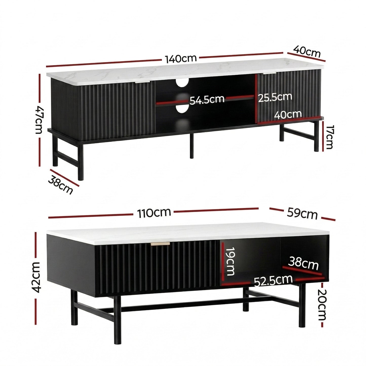 Artiss TV Unit & Coffee Table Set Storage Shelf Black - Image 3